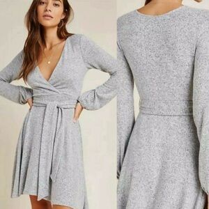 Anthropologie Cozy Cloud Fleece Faux Wrap Belted Sweater Dress Womens Size Small